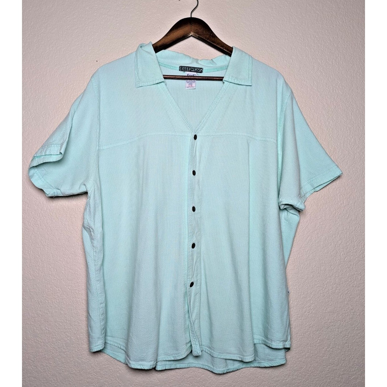 Mint Green Pinstripe Button Up Shirt Ezze Wear Size Xl Coastal Cotton Gauze